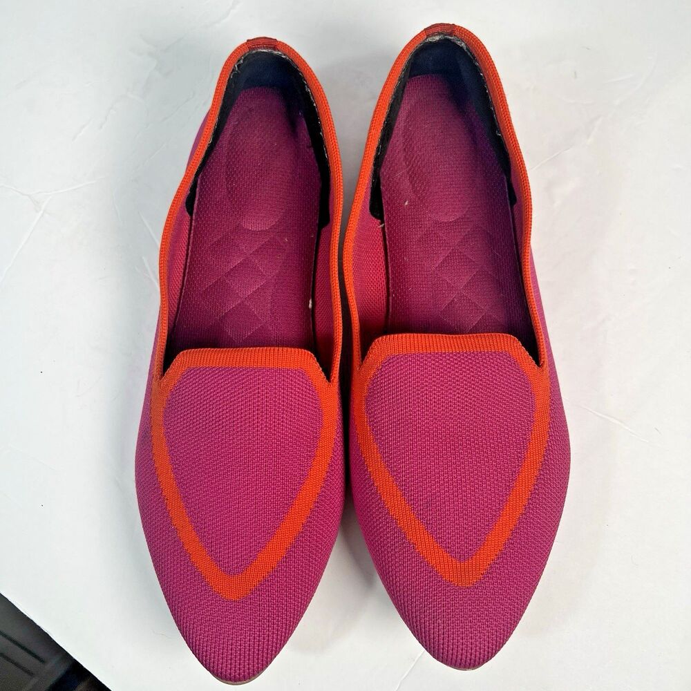 Birdies Blackbird Two Tone Slip On Flats Pink Orange Stretch Washable Size 10 - Picture 14 of 14